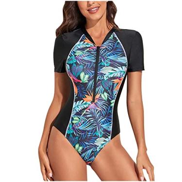 Imagem de Roupa de banho feminina, manga comprida, gola redonda, esportiva, academia, surfe, mergulho, praia, elegante, triângulo havaiano, traje de banho feminino, T-937 Preto, G
