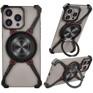 Imagem de OGRANEE Capa de metal sem moldura para iPhone 16 Pro Max com suporte seguro Mag, rotação de 360°, minimalista, fina, rígida, à prova de choque para 16pro Max, capa ultrafina com suporte magnético para