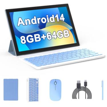 Imagem de Tablet Android 14, 10,1 polegadas, 8 GB de RAM + 64 GB de ROM/tablet expansível de 1 TB, processador quad-core de 1,8 GHz, tela sensível ao toque IPS de 1280 x 800, tablet 2,4 G/5G Wifi 6 BT 5.0,