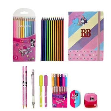 Imagem de Kit Lápis HB C/ Caderno Rebecca Bonbon + Marca-Texto Lapiseira Lápis d