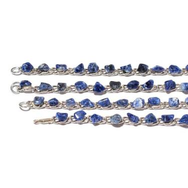 Imagem de 10 Pulseira Corrente Pedra Colada Sodalita Azul Natural Rolada Montage