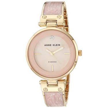 Imagem de Anne Klein Relógio feminino com mostrador de diamante genuíno, AK/2512, Rosa/ouro, AK/2512LPGB