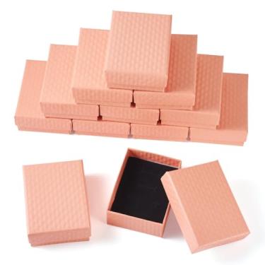 Imagem de KISSITTY 12 peças de caixas de presente texturizadas de papelão, papel retangular, colar, brinco, anel, embalagens, caixas de 9 x 6 x 3 cm, para aniversário, casamento, formatura (salmão)