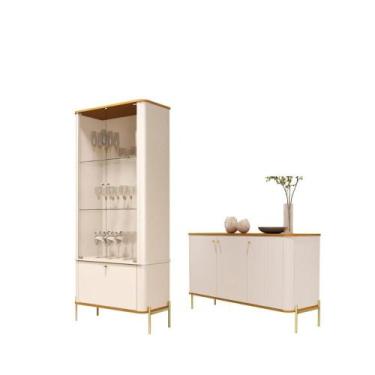 Imagem de Conjunto Buffet e Cristaleira Lirio Off White Nature Dourado - Mais de