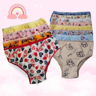 Imagem de 10 pçs Calcinha Infantil Algodão Tradicional Estampas Variadas Menina 