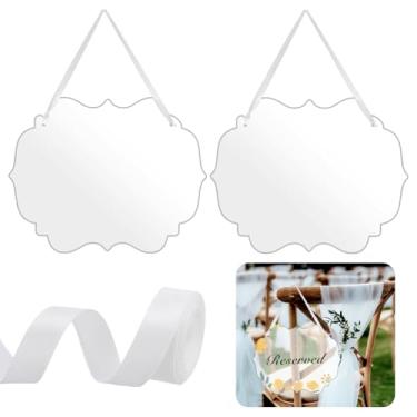 Imagem de AHANDMAKER 2 placas reservadas para cadeiras de casamento, placa retangular acrílica pendurada, placas de assento reservadas com fitas, placas de comida, placas de boas-vindas para casamento, casa,