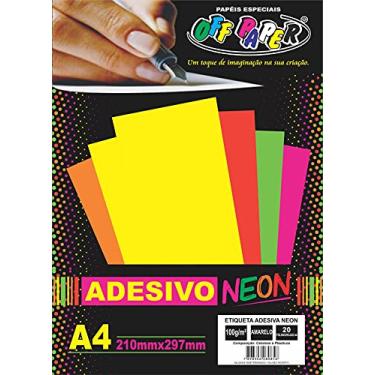Imagem de Papel Adesivo Neon, Off Paper, A4, 210X297 mm, Amarelo, 100 Gramas, Caixa com 20