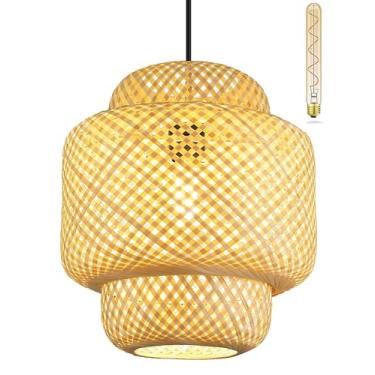 Imagem de Bagood Luminárias Pendentes De Rattan Luminária Boho Luminária Pendente De Bambu Luminárias De Vime Luminárias De Teto Cesta Pendente Lustre Luminária Pendente De Tecido Para Quarto Sala De Jantar S