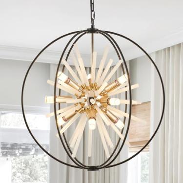 Imagem de TACDANDM Lustre Sputnik De 23,6" Preto Dourado Com 12 Lâmpadas, Moderno, Ajustável, Suspenso, Tubo De Vidro, Luminária Pendente Para Entrada, Hall De Entrada, Escada, Sala De Jantar, Sala De Estar,