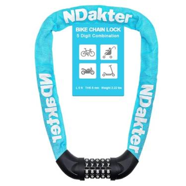 Imagem de NDakter Cadeado de corrente de bicicleta, combinação de 5 dígitos, trava de corrente de bicicleta resistente anti-roubo, trava de segurança reinicializável de 2,62/3,2/4,27/5/6 pés de comprimento para