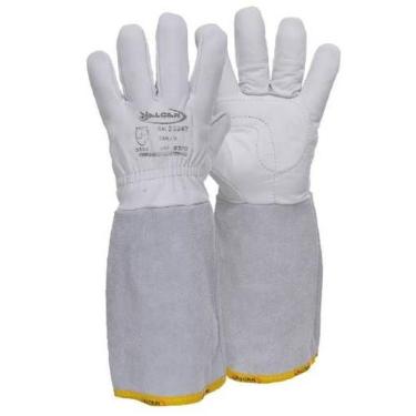 Imagem de Luva Vaqueta Total Longa 20cm Punho Em Raspa Segurança Epi - Valcan