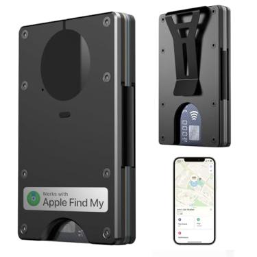 Imagem de Carteira Air Wallet, minimalista com chip Airtag integrado, porta-cartão de crédito com bloqueio RFID, carteira fina para homens, compatível apenas com Apple Find My Ios, carteira rastreável, Preto,