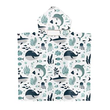 Imagem de Irisbell Toalha de praia infantil com capuz mistura de algodão toalha de praia vestível com capuz, toalha de banho macia absorvente envoltório de desenho animado roupão de banho de piscina para