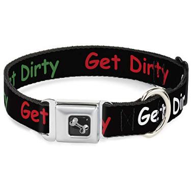 Imagem de Buckle-Down Coleira para cães com fivela de cinto de segurança - Get Dirty preta/branca/azul/verde/vermelho - 3,8 cm de largura - serve para pescoço de 40,6 a 58,4 cm - média