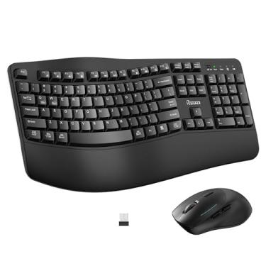 Imagem de Combo de teclado e mouse sem fio, teclado ergonômico de 2,4 G, teclado ergonômico com descanso de pulso para digitação natural, mouse silencioso ergonômico ajustável de 3 DPI para computador/laptop