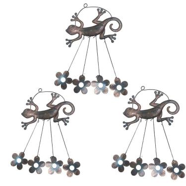 Imagem de Sino Dos Ventos Lagarto Flores Kit 3 Unidades Jardim Varanda Decoraçao Quintal Ambiente Externo Enfeite Rustico