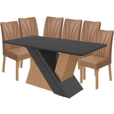 Imagem de Mesa de Jantar Venus 170 cm Amêndoa Clean Preto Fosco com 6 Cadeiras Apogeu Caramelo Amêndoa Clean - Lopas