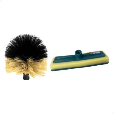 Imagem de Kit com Vassoura Limpa Teto e Rodo Espuma Abrasiva Esfregão - PREVEOES