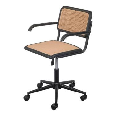 Imagem de Cadeira Escritório Giratória Base Rodízio Palhinha com Braço Cesca - O