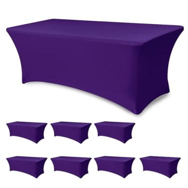 Imagem de Enjoyidea Capa de mesa elástica ajustada para mesas retangulares de 1,8 m - pacote com 8 toalhas de mesa de elastano roxo escuro - toalhas de mesa elásticas dobráveis para festas, expositores de