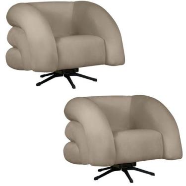 Imagem de Kit 2 Poltrona Decorativa Micheli Giratória e Balanço Veludo - Fina Mo