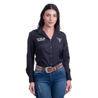 Imagem de CAMISA COMPETIÇÃO FEMININA MANGA LONGA TEXAS FARM - CAP007 - PRETO/ BRANCO-Feminino