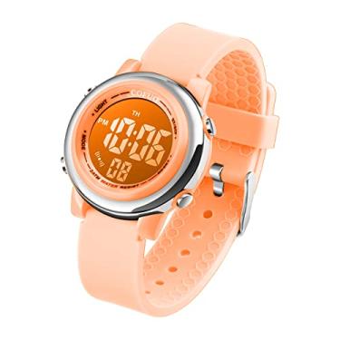 Imagem de cofuo Relógio esportivo digital infantil à prova d'água para meninas e meninos, esportes infantis ao ar livre com LED elétrico com alarme luminoso, cronômetro, relógio de pulso infantil, Laranja