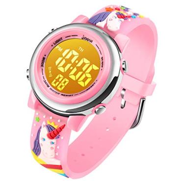 Imagem de cofuo Relógio esportivo digital infantil à prova d'água para meninas e meninos, esportes infantis ao ar livre com LED elétrico com alarme luminoso, cronômetro, relógio de pulso infantil, Unicórnio