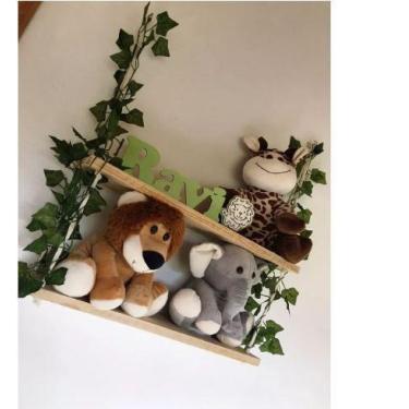 Imagem de Prateleira Infantil Tema Safari 2 andar com Plantas verde em madeira -