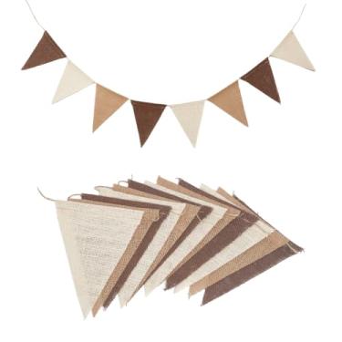 Imagem de SOFPLATE 2 conjuntos de bandeiras de bandeira marrom de 3,5 m, bandeiras de triângulo de serapilheira, café, linho, barbante, guirlanda, grinalda, flâmulas, acessórios para celebração faça você mesmo