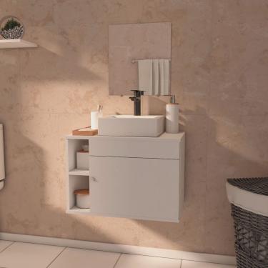 Imagem de Gabinete Armário para Banheiro com Espelho e Cuba Mármore Sintético 60cm