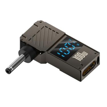 Imagem de CY Adaptador tipo C com entrada USB-C para conector CC de 3,5 x 1,35 mm, ecrã LED inteligente, potência de saída de 100 W, 20 V, 5 A, carregamento PD de 65 W, adaptador para portátil