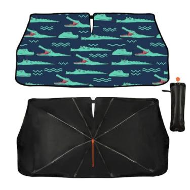 Imagem de Guarda-sol engraçado de crocodilo para para-brisa de carro para a maioria dos veículos, guarda-chuva dobrável atualizado para carro, proteção contra raios UV e viseira de sol de calor