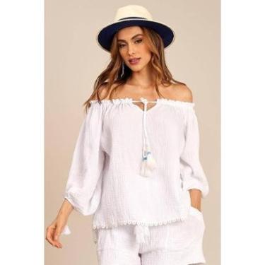 Imagem de Bata Ciganinha Com Mangas 3/8 Bufantes Branca Yacamim b4/5/6-Feminino