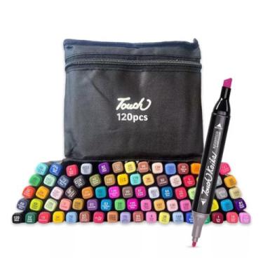Imagem de Canetinha Touch 120 Cores - Estojo Profissional de Marcadores com Tampa Codificadas e Ponta Dupla - Conjunto De Marcador Permanente Para Crianças e Adultos para Colorir Pintar Esboçar - Linha Premium