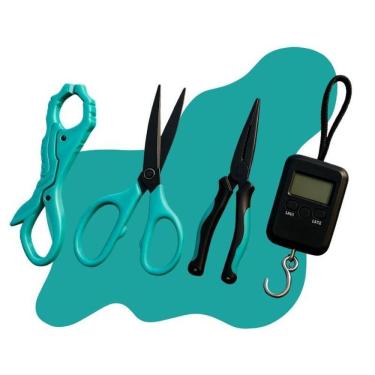 Imagem de Kit Ferramentas Pesca Alicate Pega Peixe + Balança + Tesoura