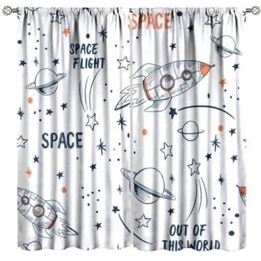 Imagem de Cortina de espaço sideral para crianças, desenho animado estrelas, galáxia, planetas, tema aeroespacial, cortinas de janela para crianças, meninos e meninas, decoração de quarto de criança 107 cm L x
