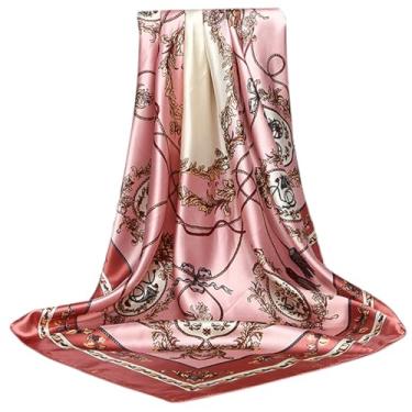 Imagem de Cachecol grande de cetim elegante de 89 cm lenço de cabeça de cetim quadrado lenço de pescoço para dormir cachecol de cetim para mulheres