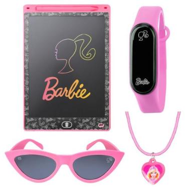 Imagem de Kit Relogio Infantil Barbie + oculos e Colar + Lousa Magica Kit Menina