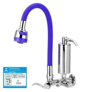 Imagem de Torneira Gourmet Filtro Metal Slim Azul Flexível Parede 1/4 Volta - Fu