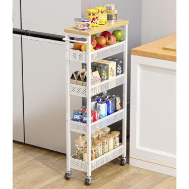Imagem de Giwil Carrinho De Armazenamento Fino 5 Níveis Estreito Cozinha Carrinho Com Rodas Para Espaço Pequeno, Carrinho Utilitário De Metal Estreito Armário De Armazenamento De Banheiro Unidade De Prateleir