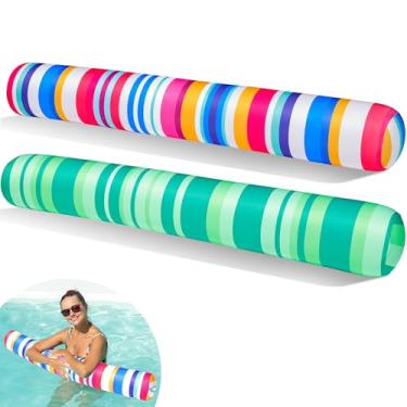 Imagem de FindUWill Pacote com 2 macarronetes infláveis para piscina – Macarrão grande coberto de tecido macio para adultos, boias de piscina para férias de verão, festa no mar, praia, lago (colorido e verde)