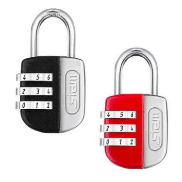 Imagem de 2 Cadeado Stam c/ Segredo 25mm Color Life p/ Mala Bolsa Armário, Preto