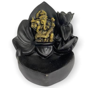 Imagem de Incensário cascata Flor grande Ganesh Livro dourado e preto 10 cm em r