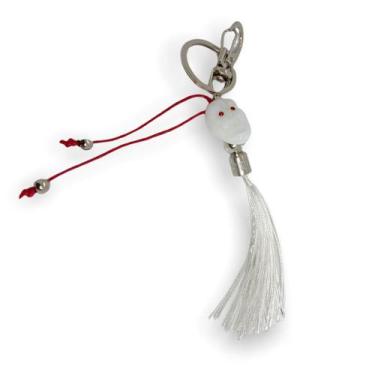 Imagem de Chaveiro Zé Pelintra cranio branco e pompom branco em murano 16 cm - L