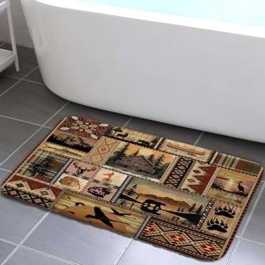 Imagem de NYMB Tapetes de banheiro para banheiro, tapete rústico para cabana, conjunto de tapetes de banho, tapetes de chão, tapete de madeira para casa de fazenda, alce, tapete de madeira, acessórios de