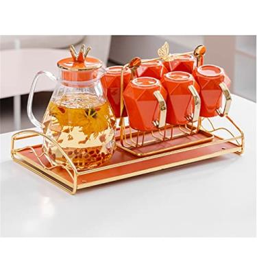 Imagem de Conjunto de copo de água nórdico moderno conjunto de água de cerâmica conjunto de hospitalidade casa sala de estar chaleira de vidro (cor: A, tamanho: kit de 6 xícaras)