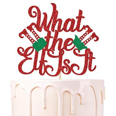 Imagem de Red Glitter What the Elt Is It Cake Topper, What's Baking/He or She/Boy or Girl, Christmas Xmas Themed Baby Shower/Gender Reveal Party Decorations