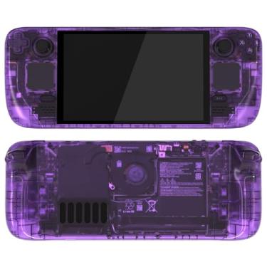 Imagem de eXtremeRate Conjunto completo de substituição com botões para console portátil Steam Deck OLED, placa frontal roxa atômica transparente personalizada para console OLED Steam Deck