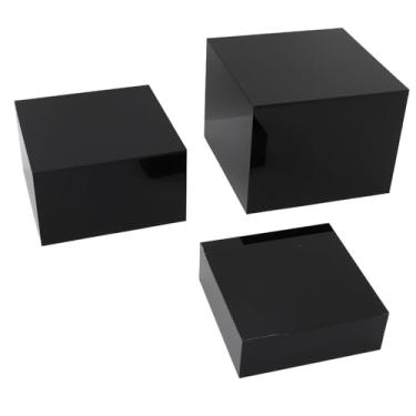 Imagem de Risers de Exibição Acrílica de 3pcs, Cubos Acrílicos Exibir Risers de Nidificação, Risers de Acrílico Exibem Suportes, Risers de Exibição de Alimentos para Festas, Mesa de Buffet, (Preto)